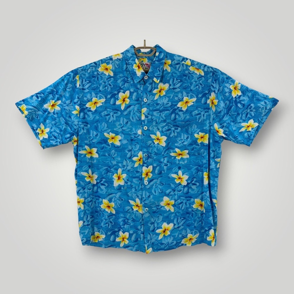 Jams World Hawaii Plumeria Floral‎ Rayon Shirt XL Aloha Resort Camp